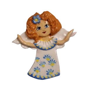 Angel Relief in a Blue Floral Dress