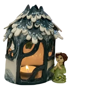 Snowy House Candle Holder with Praying Angel