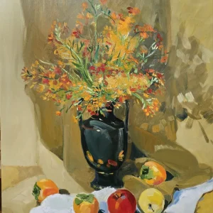 Still Life — Wildflowers with Persimmons