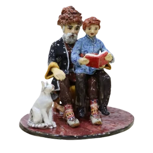 Grandfather and Grandson with Cat