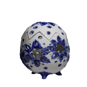 Egg-Shaped Openwork Candle Holder, Blue