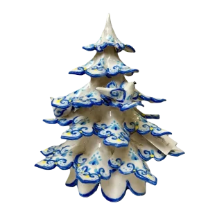 White Christmas Tree with Blue Ornament and Doves