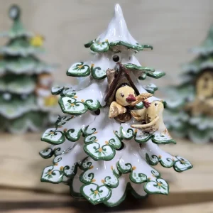 White Christmas Tree with Green Edges and Birds